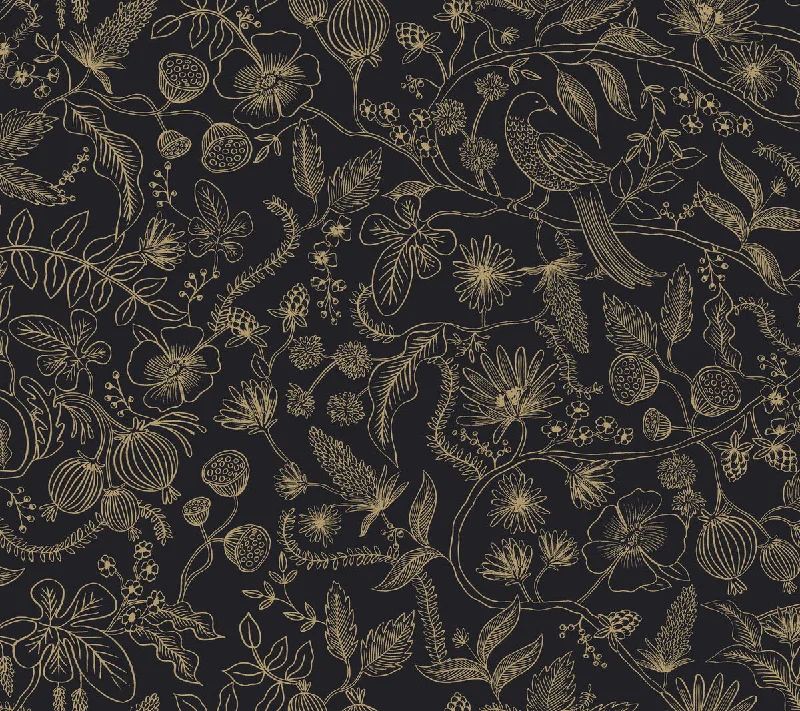 Aviary Peel & Stick Wallpaper in Black/Gold