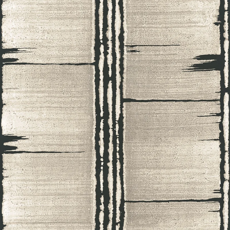 Bark Stripe Wallpaper in Taupe, Black from the Bazaar Collection