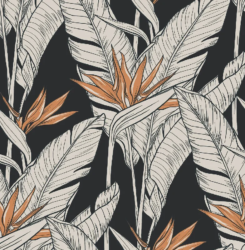 Birds of Paradise Peel & Stick Wallpaper in Onyx/Copper