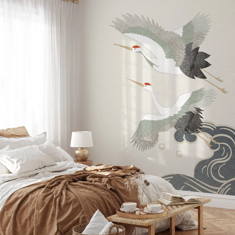 Crane Wallpaper - Ocean Waves Wallpaper - Removable Wallpaper Mural