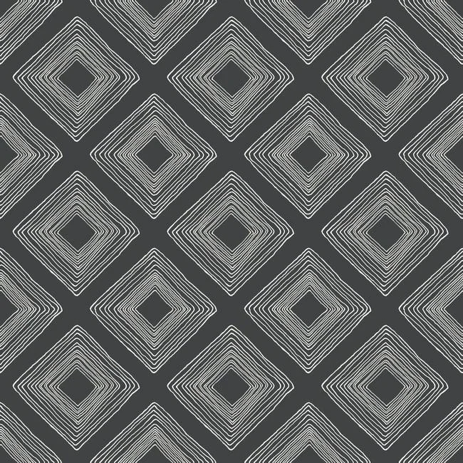 Diamond Sketch Wallpaper in White on Black from Magnolia Home Vol. 2