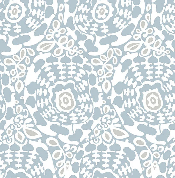 Divine Light Blue Abstract Medallion Wallpaper