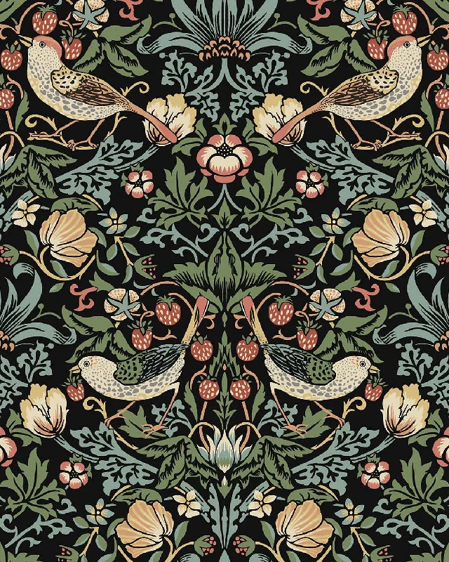 Fragaria Garden Prepasted Wallpaper in Ebony