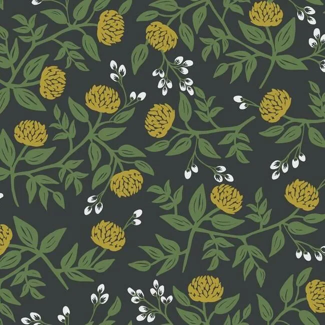 Peonies Wallpaper in Black and Gold from the Rifle Paper Co. Collection