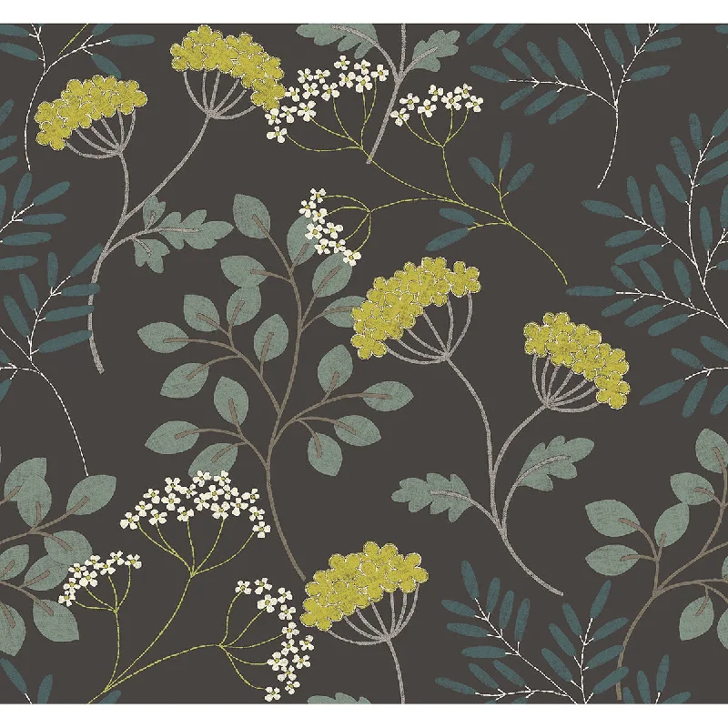 Sorrel Black Botanical Wallpaper from the Scott Living II Collection