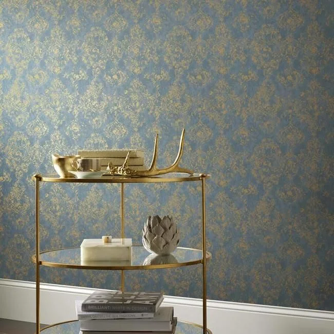 Stargazer Wallpaper in Blue and Gold from the Modern Metals Collection