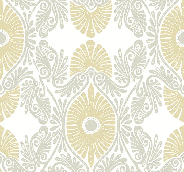 Villa Light Yellow Embellished Ogee Wallpaper