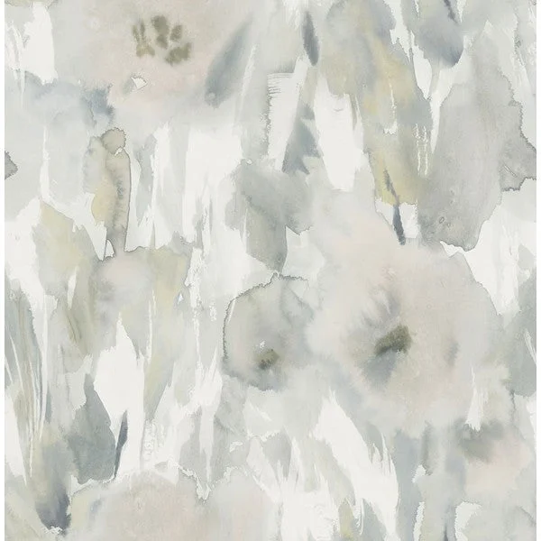 Watercolor Floral Wallpaper in Greys and Neutrals from the L'Atelier de Paris Collection