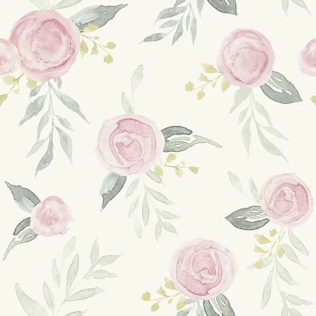 Watercolor Roses Peel & Stick Wallpaper in Pink