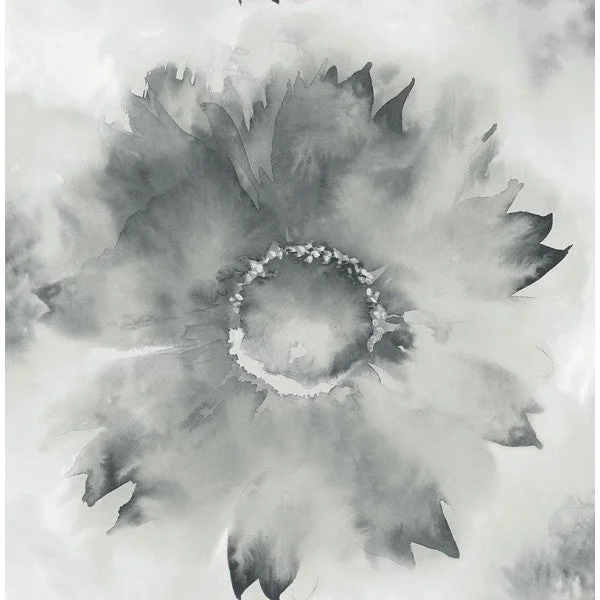 Watercolor Sunflower Wallpaper in Grey and Black from the L'Atelier de Paris Collection