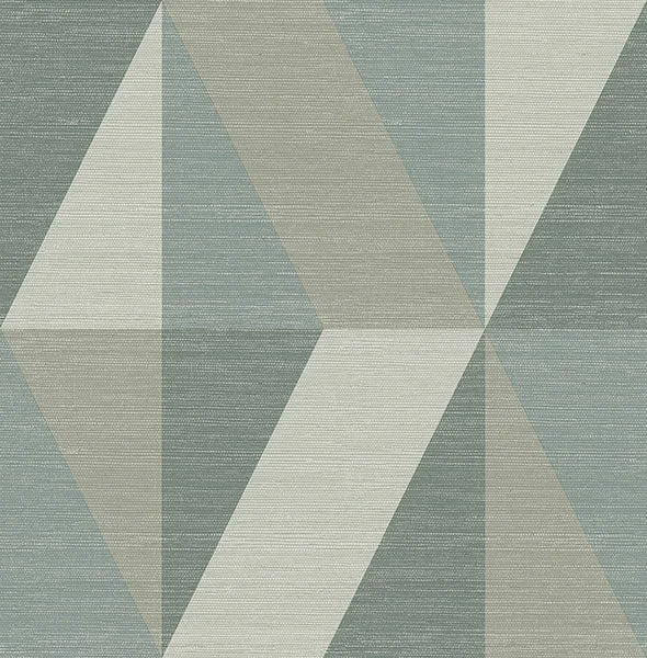 Winslow Green Geometric Faux Grasscloth Wallpaper