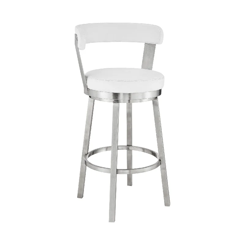 36" Swivel Backless Counter Height Bar Chair - White / Silver