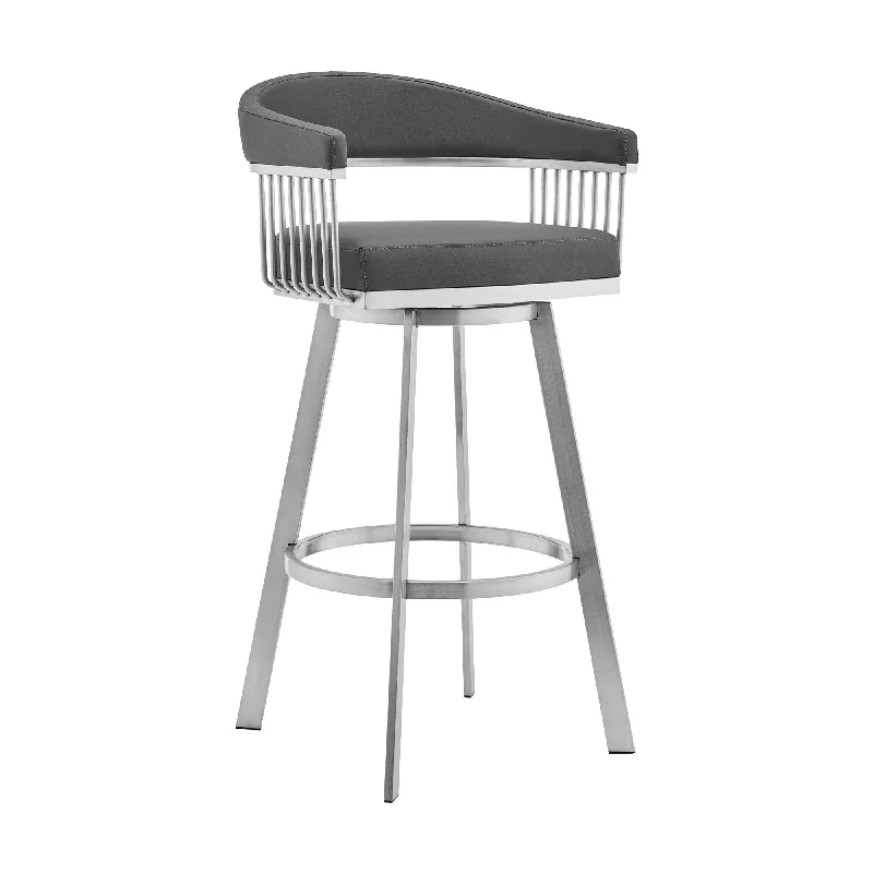 38" Swivel Backless Bar Height Bar Chair - Gray / Silver