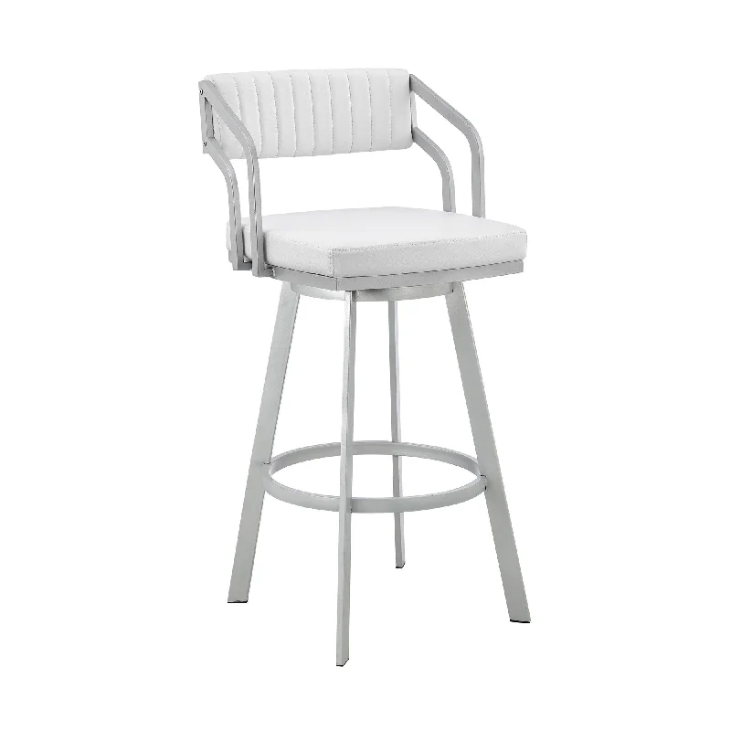 40" Swivel Low Back Bar Height Bar Chair - White / Silver