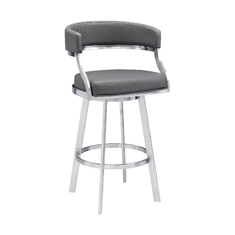 42" Faux Leather Swivel Low Back Bar Height Bar Chair - Gray / Silver