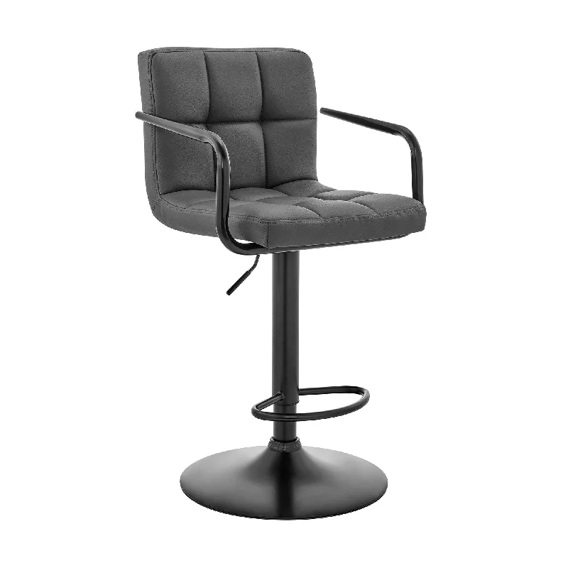 45" Faux Leather Swivel Low Back, Adjustable Height Bar Chair - Gray / Black