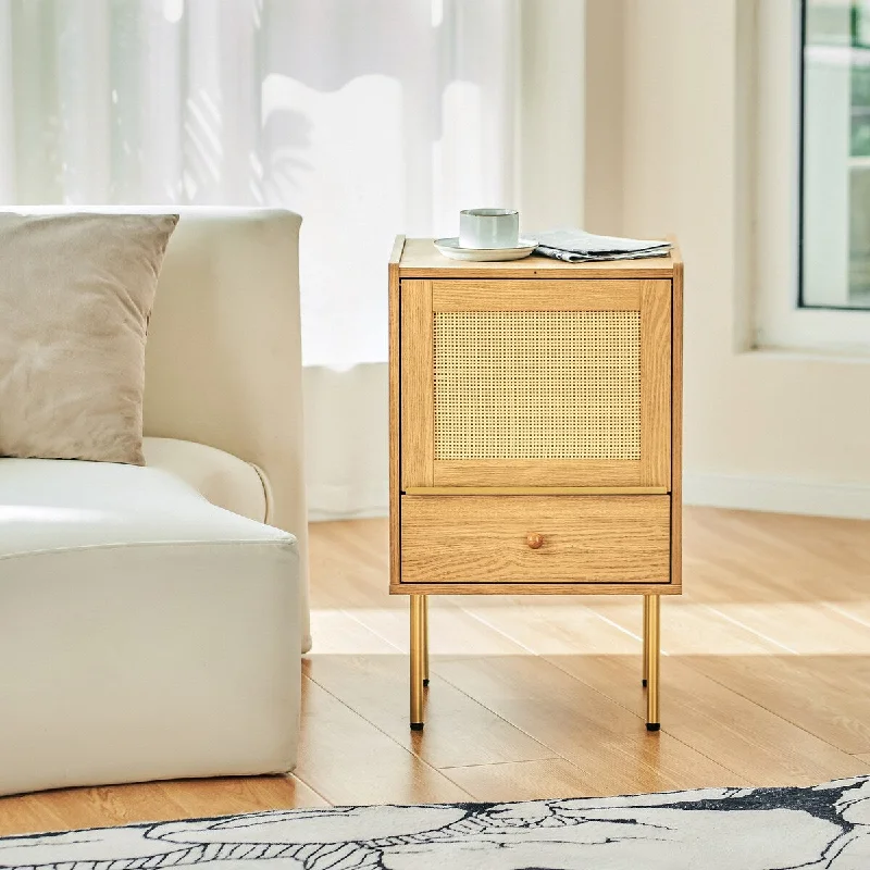 CO-Z Boho Rattan Nightstand End Table with Storage