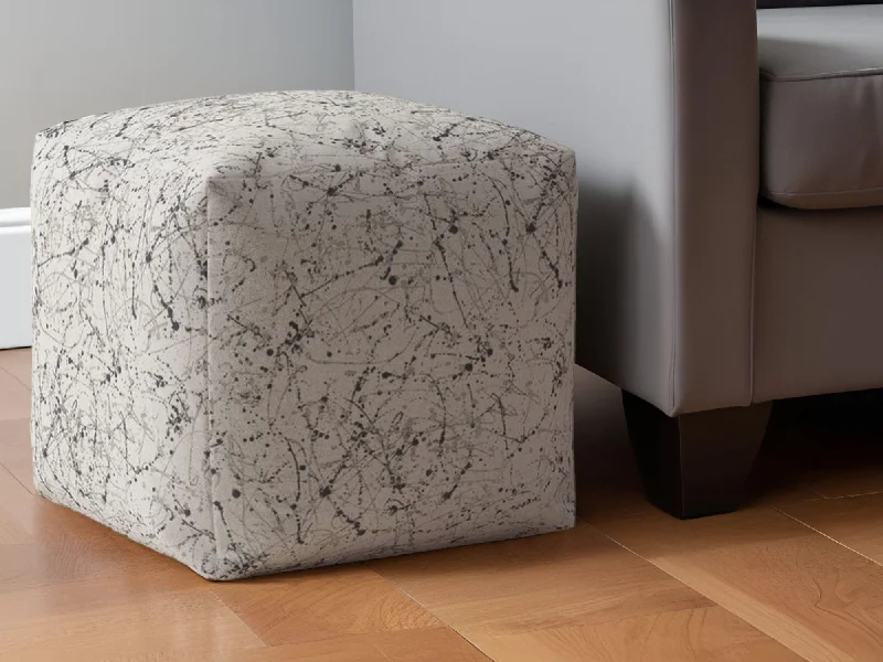 Cotton Abstract Pouf Ottoman - Beige