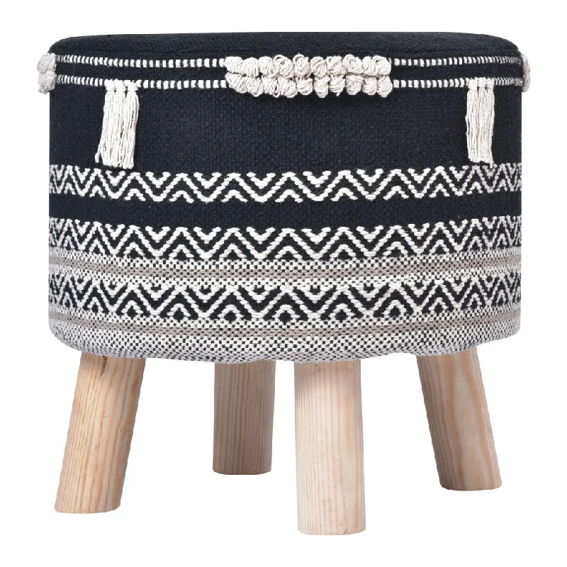 Cotton And Natural Round Chevron Ottoman - Black / White