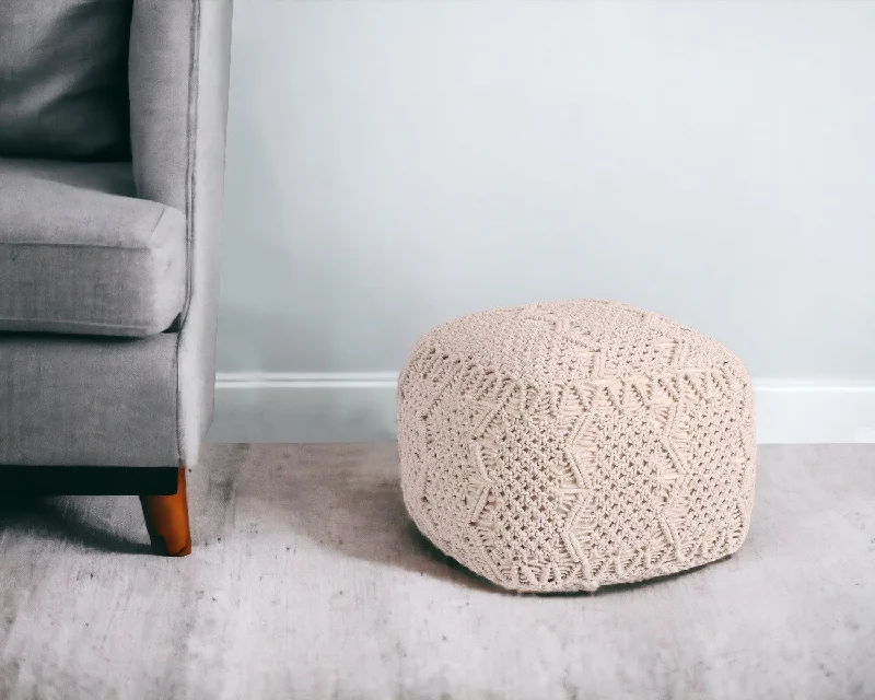 Cotton Blend Pouf Ottoman - Ivory