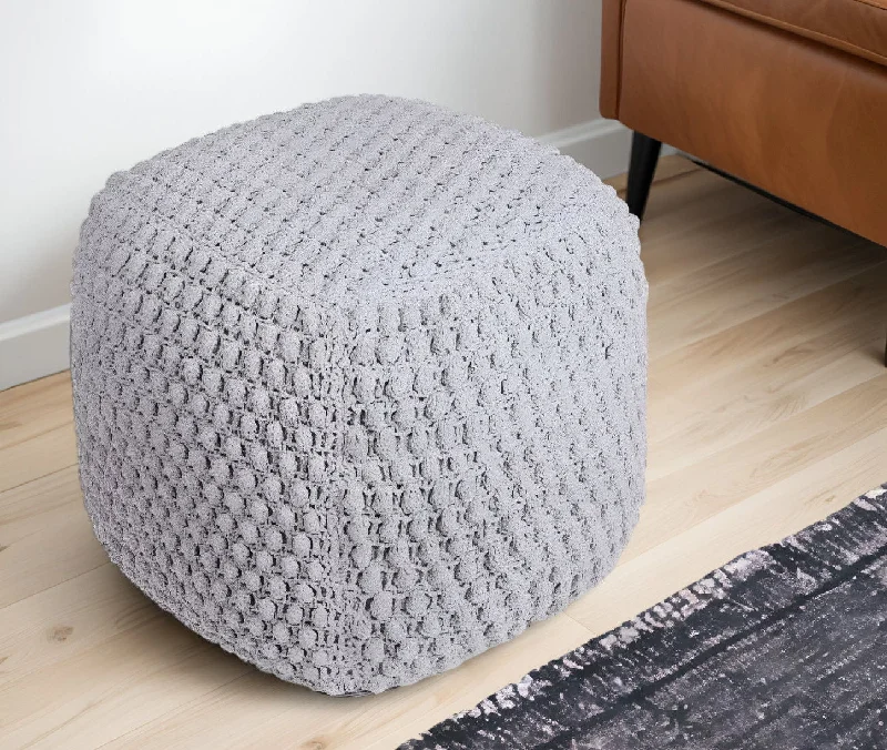 Cotton, Blend Pouf Ottoman - Light Gray