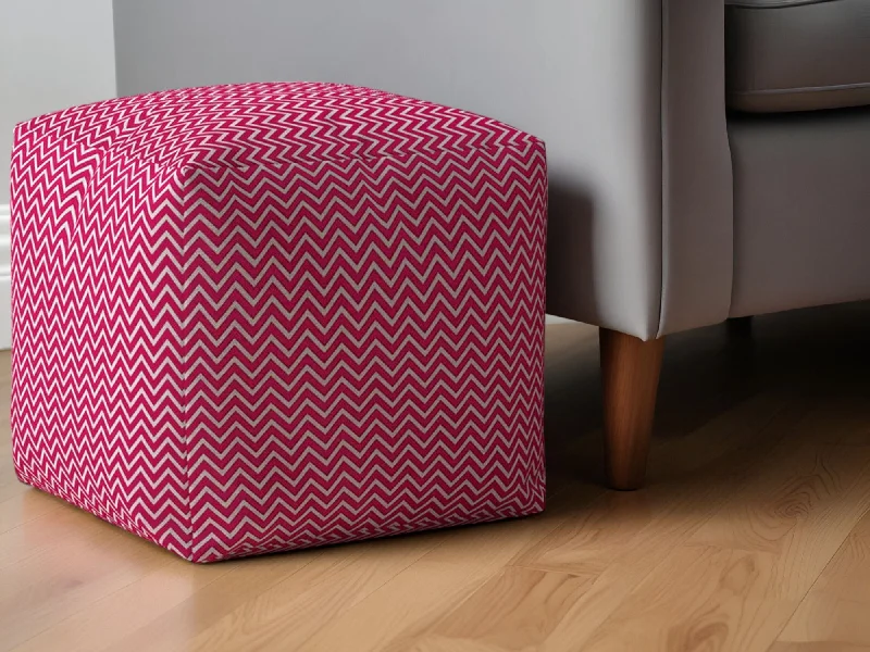 Cotton Chevron Pouf Ottoman - Pink