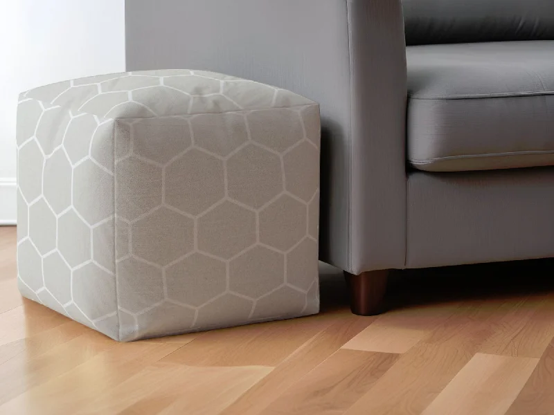 Cotton Geometric Pouf Ottoman - Gray