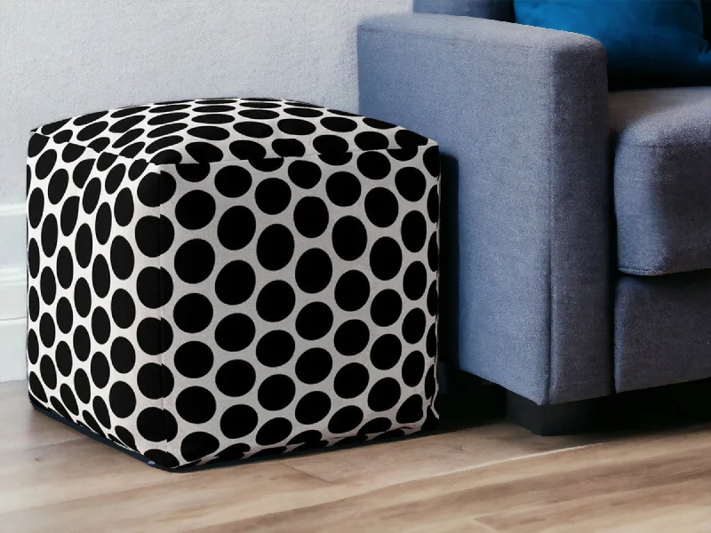 Cotton Polka Dots Pouf Ottoman - Black / White