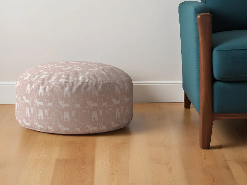 Cotton Round Animal Print Pouf Ottoman - Pink