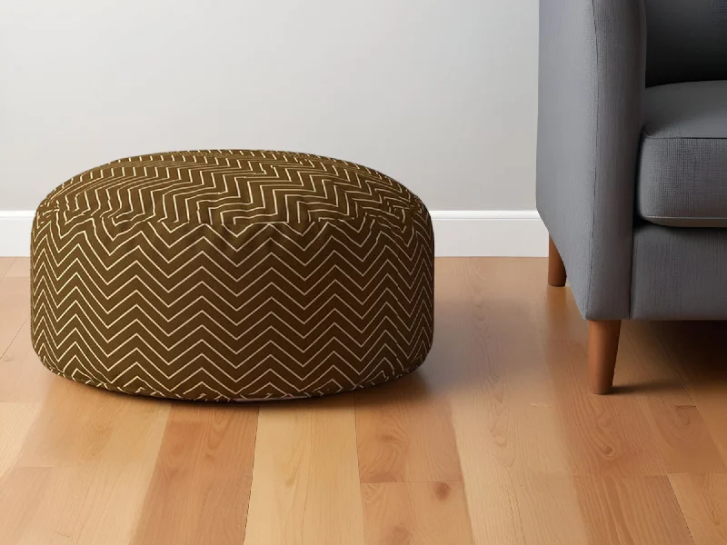 Cotton Round Chevron Pouf Ottoman - Brown