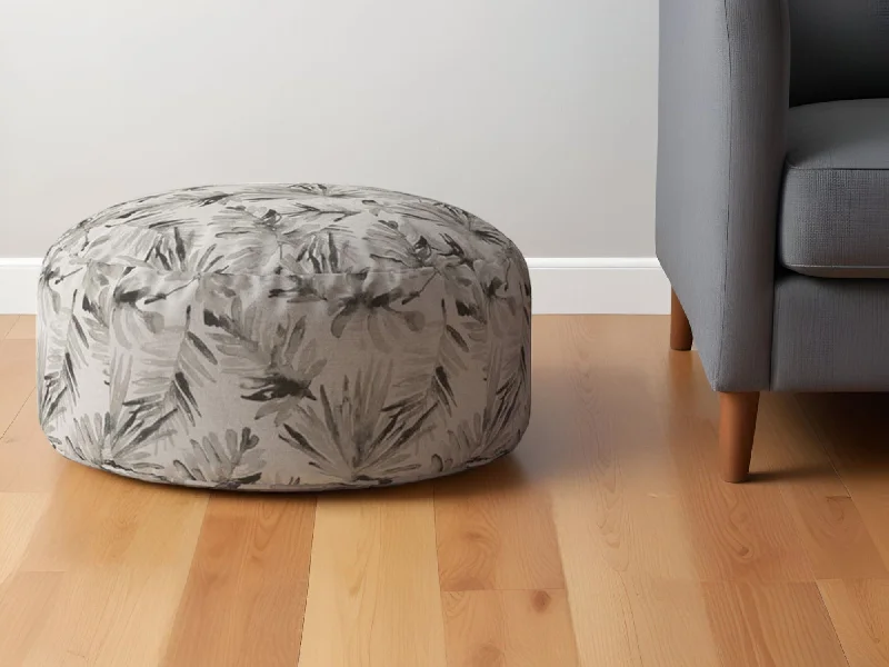 Cotton Round Floral, Pouf Ottoman - Beige