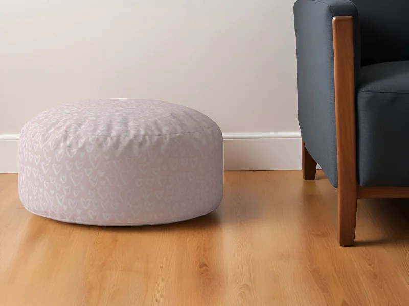 Cotton Round Floral Pouf Ottoman - Pink