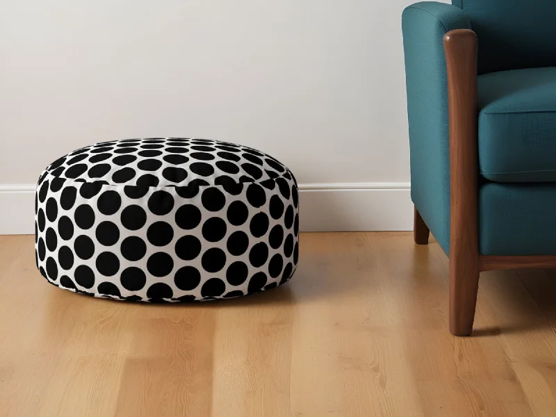 Cotton Round Polka Dots Pouf Ottoman - Black / White