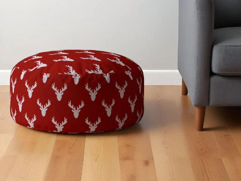 Cotton Round, Stag Pouf Ottoman - Red / White