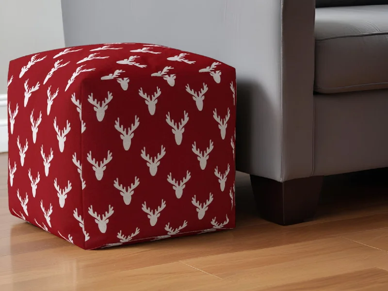 Cotton Stag, Pouf Ottoman - Red / White