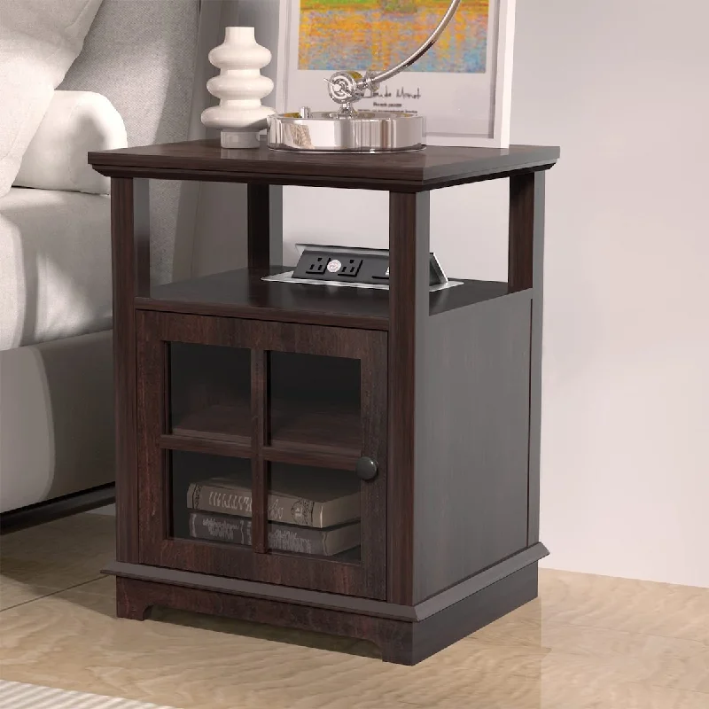 End Table with Charging Station, Side Table with Storage, Wireless Charging End Table for Living Room