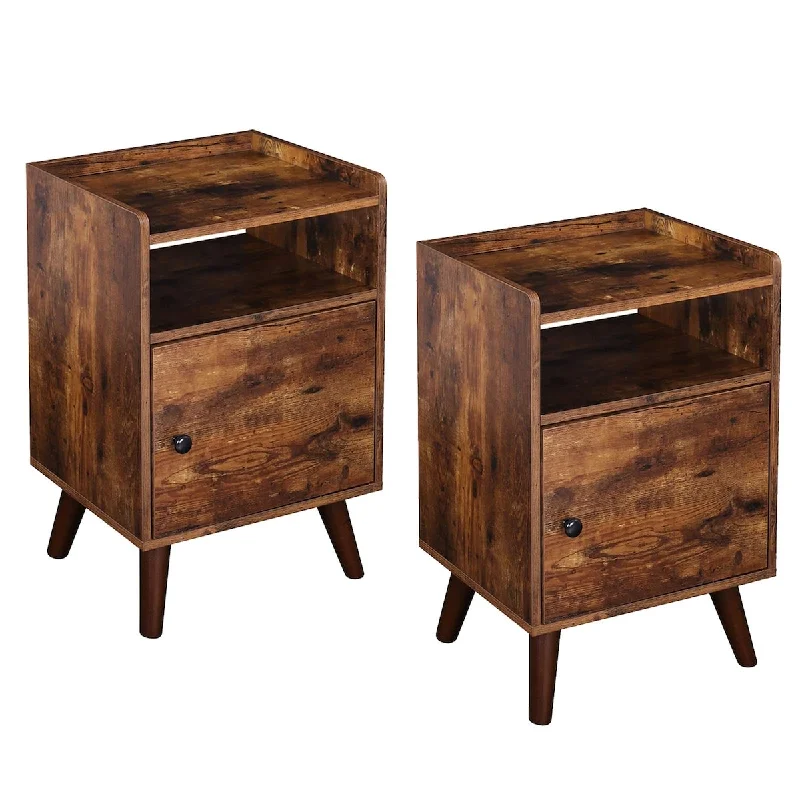 End Tables Set of 2, 3-Tier Side Table with Switchable Door, Side Table for Small Spaces, Stable Wooden Legs