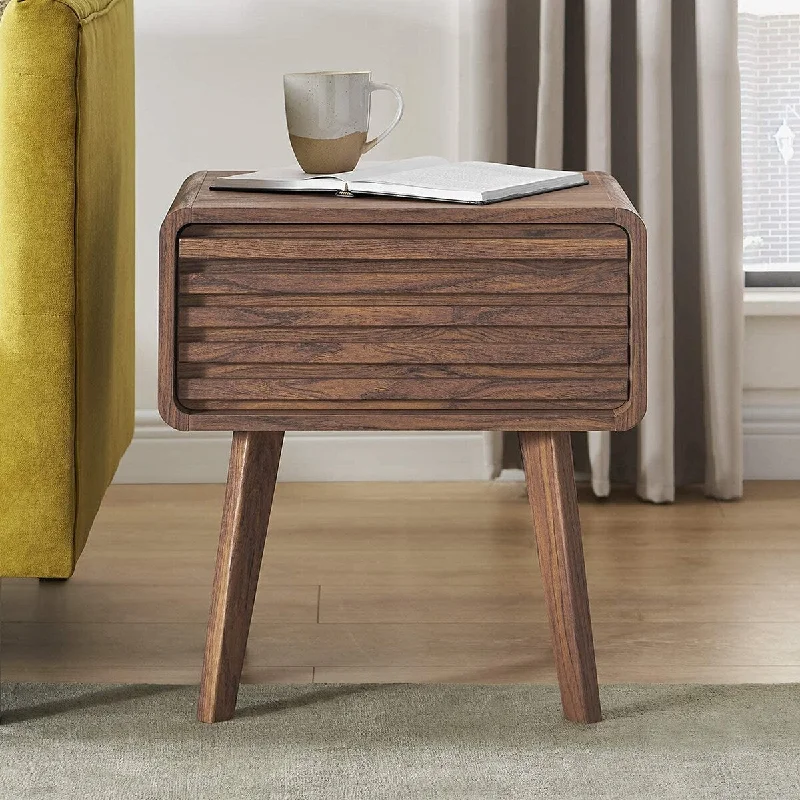 Ensley Mid Century Modern Single Nightstand/Side Table/End Table with Wood Slat Drawer Storage for Living Room