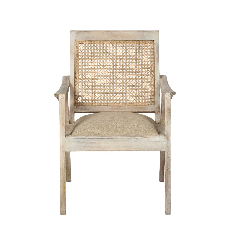 Fabric Distressed Arm Chair - Cream / Brown