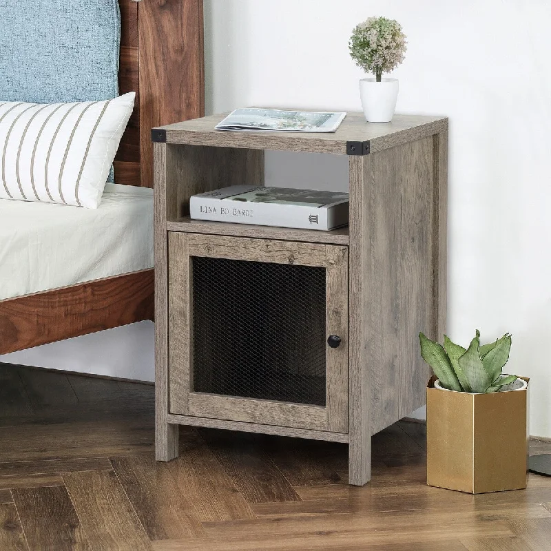 Farmhouse Nightstand Side End Table with Power Outlets USB Ports