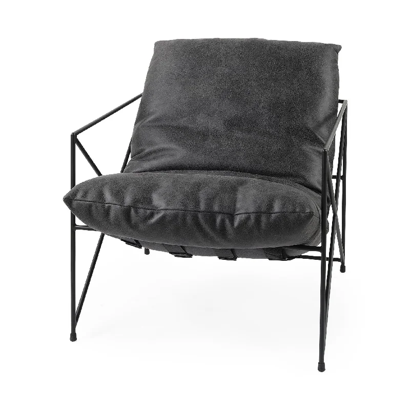 Faux Leather Contemporary Metal Chair - Black