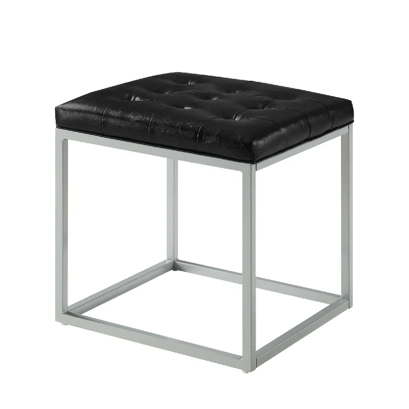 Faux Leather Cube Ottoman - Black / Gray