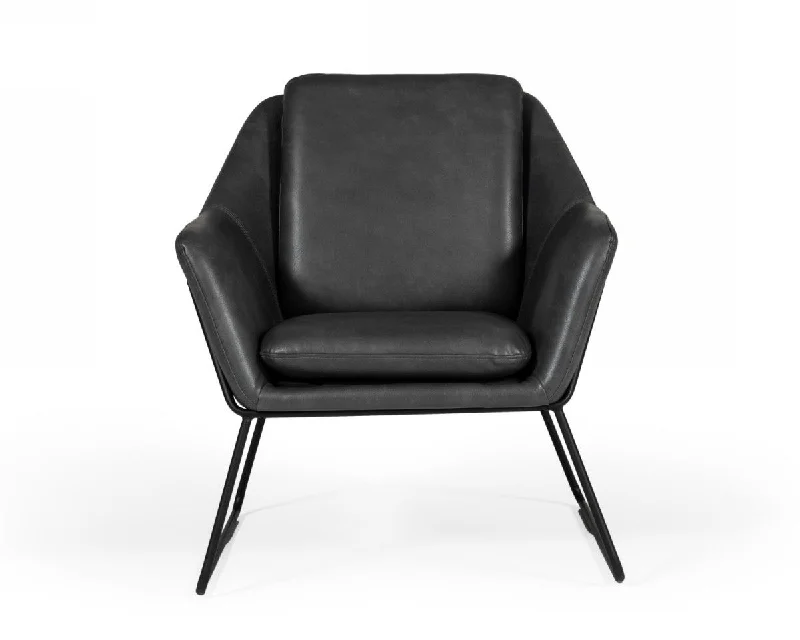 Faux Leather Lounge Chair - Dark Gray / Black