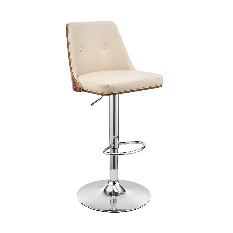 Faux Leather Swivel Adjustable Height Bar Chair - Cream / Silver