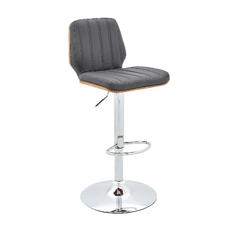 Faux Leather Swivel Adjustable Height Bar Chair - Gray / Brown