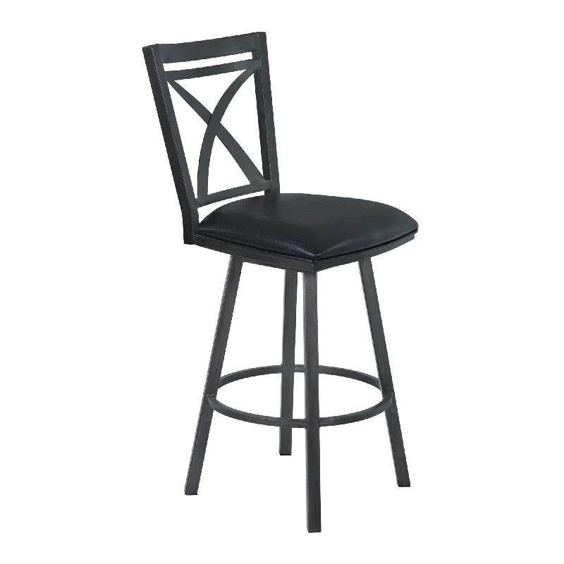 Faux Leather Swivel Bar Height Bar Chair - Black