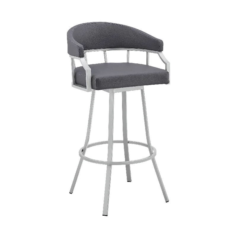 Faux Leather Swivel Low Back Bar Height Bar Chair - Slate Gray / Silver