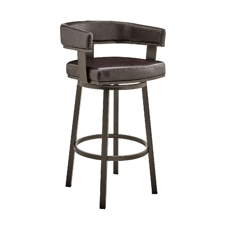 Faux Leather Swivel Low Back Counter Height Bar Chair - Chocolate And Gray