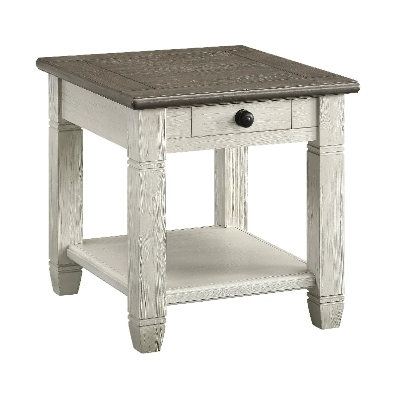 Harold 24" End Table - Antique White and Brown