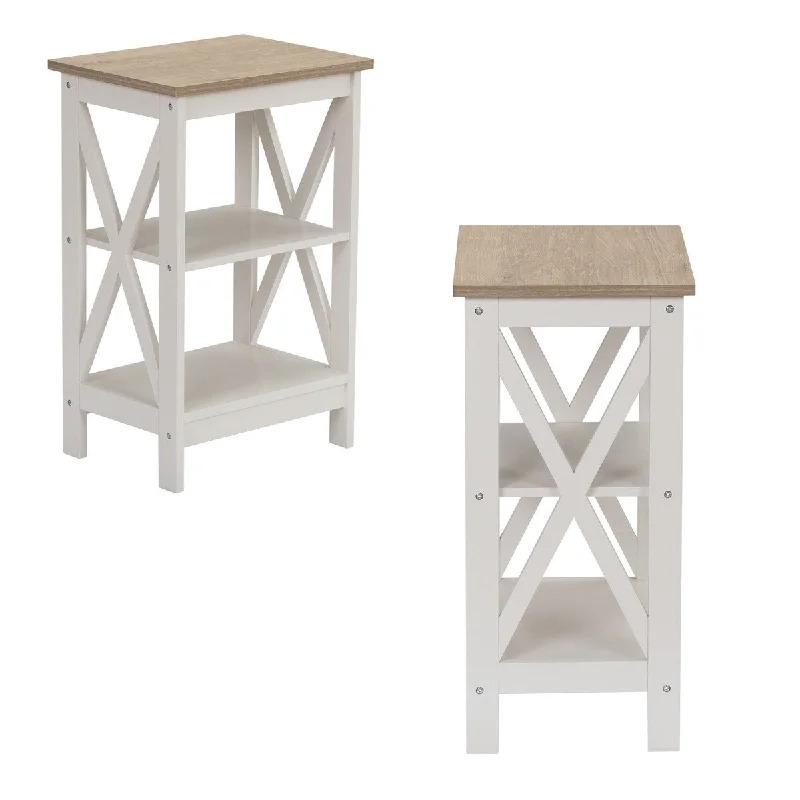 Ivory White 3-Tier Wood End Table - Versatile Design, Roomy Storage